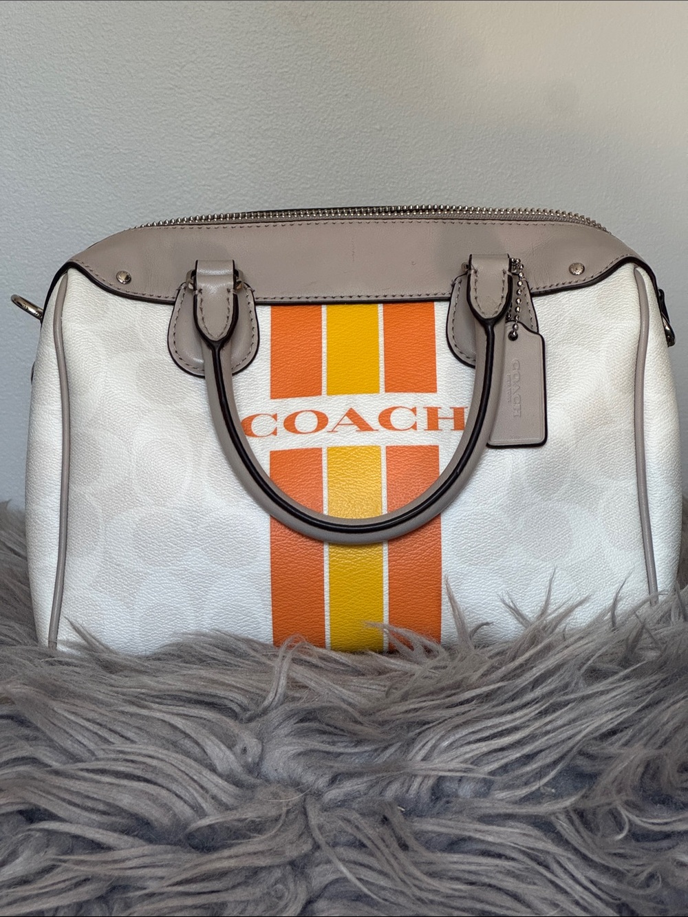 Coach Varsity Stripe Mini Bennett Satchel in Signature Canvas
